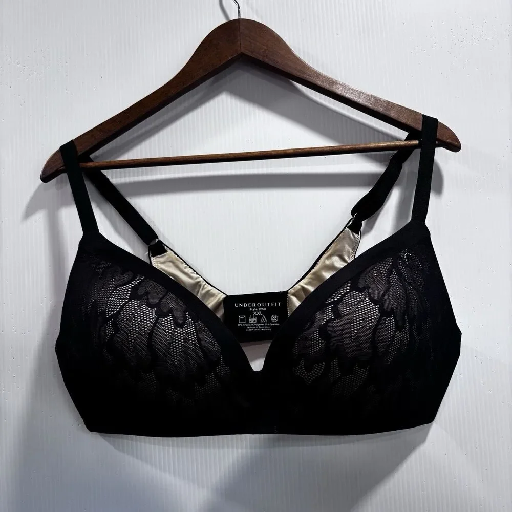 Underoutfit Style 1258 Black Lace Wireless Satin Grace 3D Molded Bra Size XXL